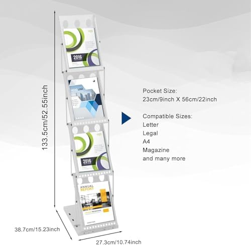 Polmart 4-Tier Brochure Literature Display Floor-Stand Rack with Adjustable Pockets. Portable Collapsible Design with Carry Bag for Trade Shows, Offices, Retail Stores (White) - Image 4