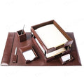 Dacasso Dark Brown Bonded Leather 8-Piece Desk Accessory Set - Organization Essentials & Executive Decor - Luxury Leather Blotter for Office Organization by Dacasso