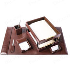 Dacasso Dark Brown Bonded Leather 8-Piece Desk Accessory Set - Organization Essentials & Executive Decor - Luxury Leather Blotter for Office Organization by Dacasso