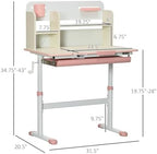Qaba Wooden Kids Study Desk Height Adjustable Tilt Desktop Drawer Pink - Image 3