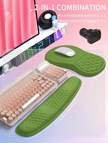 Hokafenle 2in1 Combination, Wave Keyboard Wrist Rest and Ergonomic Curvature Mouse Pad Wrist Support for Relieve Wrist Pain, Filled with Soft Cushion Memory Foam, Dill Green - Image 5