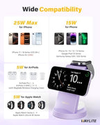 3 in 1 Fast Charging Station for iPhone, 25W Wireless Magnetic Phone Charger for iPhone 17 16e 16 15 14 13 12 Serise, Watch Charger Stand, Wireless Charging Station for AirPods 4 3 Pro, Purple - Image 3