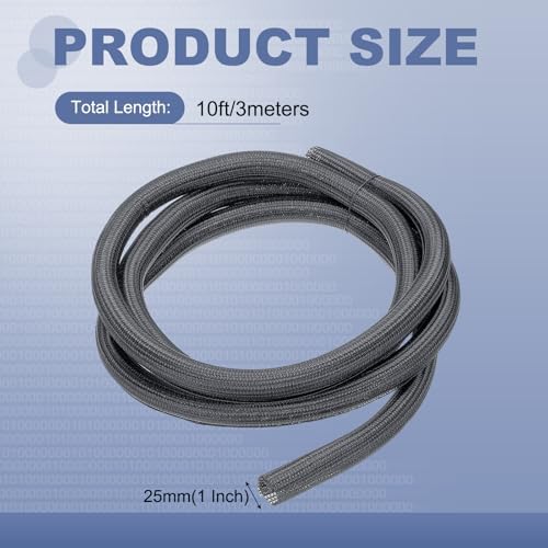 MECCANIXITY Split Sleeve Wire Loom Braided Sleeve 1" 10Ft Grey - Image 2