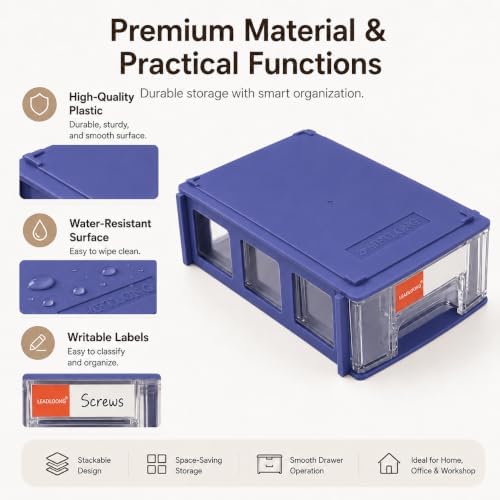 16 Pack Stackable Desk Organizer Drawers for Craft Storage Blue - Image 4