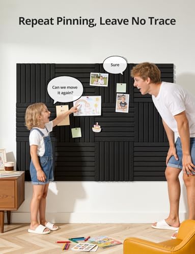 Kuchoow Felt Bulletin Board Tiles Self Adhesive Pin Cork Board Alternative for Wall, Large Panels 48"×36" 12 Pack Black Corkboard Memo Vision Display Photo Organizer for Office Home Classroom - Image 4