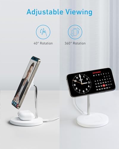 Anker iPhone 16 Wireless Charging Stand, PowerWave 2-in-1 Magnetic Stand Lite with USB-C Cable, for iPhone 16/15/14/13 Series, AirPods (No AC Adapter) (White) - Image 4