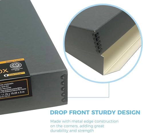 Lineco Drop Front Archival Storage Box, 11.75x15.25x3 in, Gray, 2 Pack - Image 3