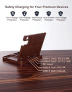 Wood Phone Docking Station with 4 USB 22.5W PD & QC3.0 Fast Charger,Nightstand Organizer for Men, Dual Phone Charging Station for iPhone Samsung Google Android,Anniversary Birthday Gifts for Men Him - Image 5