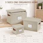 3-Pack Multi-Size Storage Boxes for Documents - Beige - Image 2
