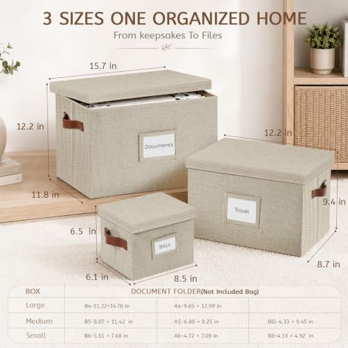3-Pack Multi-Size Storage Boxes for Documents - Beige - Image 2