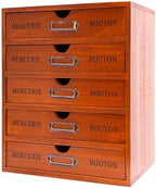 5-Drawer Wooden Desk Organizer, Vintage Pine Wood Desktop Drawers Storage Cabinet for Office, Craft, Sewing, Embroidery Floss, Jewelry, Stationery, Rustic Apothecary & Library Card Catalog Style by Unknown