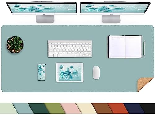 AFIING Cork Desk Mat 47" x 23.6", Dual-Sided Natural Cork & PU Leather Desk Pad, Non-Slip Waterproof Large Mouse Pad for Office, Home & Gaming (Light Blue) by AFIING