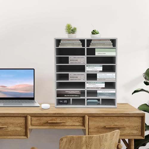 16 Slot Mail Sorter Organizer, Wood Literature Organizer Student Mailbox for Classroom, Desktop File Paper Storage Rack for Office Home School - 20" L×11.8”W×22.3“H (White, 16-Compartment) - Image 5