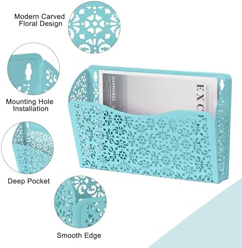 EasyPAG 3 Single Wall Mount File Organizer Vertical Metal Wall Pocket File Holder for Office, Home, School, Blue - Image 3