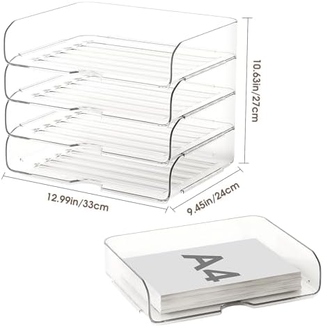4-Tier Paper Organizer Desk Organizer Acrylic Paper Tray - Image 3