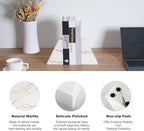 Marble Book Ends White, Heavy Duty Book Ends for Shelves, Decorative Natural Book Stopper，Unique Decorative Bookend for Home Shelves Calacatta Natural Marble Bookend, Set of 2 - Image 2