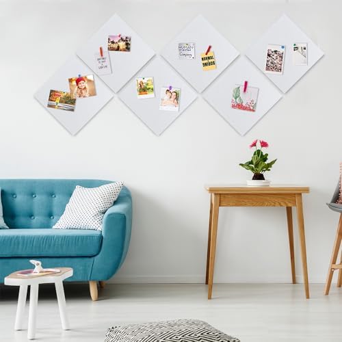 AKTOP White Cork Bulletin Board 12x12, 1/2" Thick Felt Cork Board Tiles 6 Pack, Small Square Pin Board for Wall, Self Adhesive Corkboards with 60 Push Pin Wood Clips for School, Home & Office - Image 3