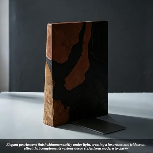 Pearlescent Black Resin Bookends, Burl Wood Book Ends for Shelves – Unique Decorative Book Supports for Study Office, Elegant Gift for Home Library (Pearlescent Black) - Image 3
