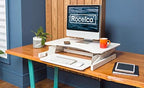 Rocelco 32" Height Adjustable Standing Desk Converter - Quick Sit Stand Up Dual Monitor Riser - Gas Spring Assist Tabletop Computer Workstation - Large Retractable Keyboard Tray - White (R ADRW) - Image 6