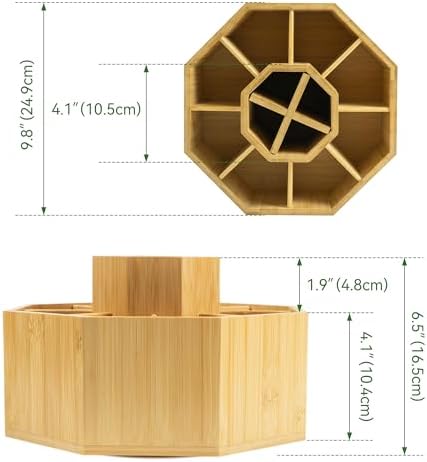 VaeFae 360 Rotating Bamboo Pen Holder for Desk, Art Supply Storage, Large - Image 2