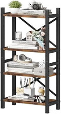 Desktop Bookshelf, 4-Tier Stackable Narrow Bookcase, Adjustable Industrial Desk Organizer & Hutch - Rustic Brown Wood Desktop Book Organizer for Living Room, Bedroom & Home Office by Homeiju