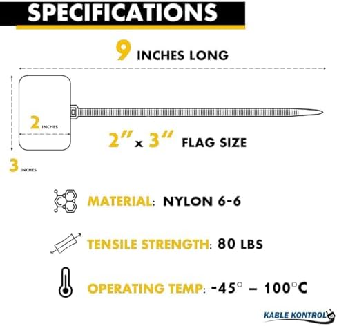 Kable Kontrol Cable Marker Identification Zip Ties 9 Inch 1000 Pcs – Yellow - Image 2