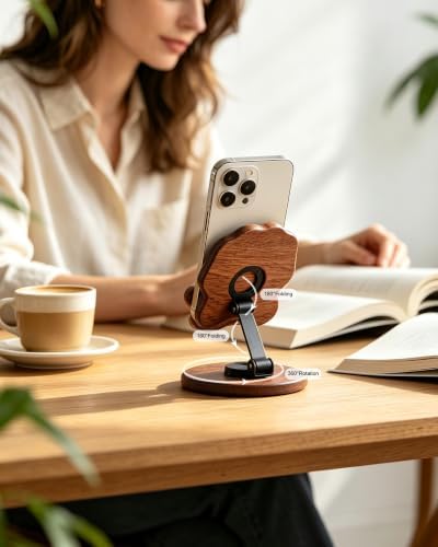Gift for Dog Lovers – Wooden Dog Phone Stand – 360° Rotating Handmade Desk Decor – Solid Wood Desk Companion for Home Office (Golden Retriever) - Image 4