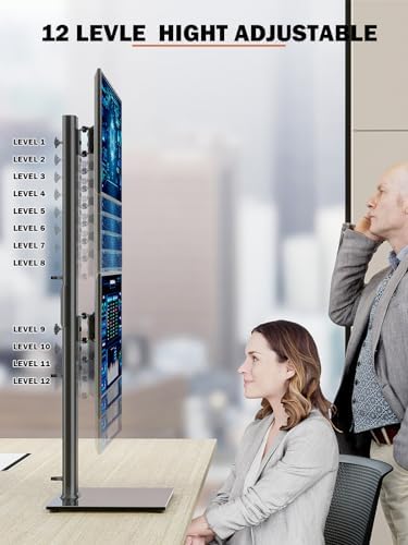 Dual Monitor Stand - Vertical Stack Screen Free-Standing Monitor Riser Fits Two 13 to 34 Inch Screen with Swivel, Tilt, Height Adjustable, Holds One (1) Screen Up to 44Lbs - Image 3