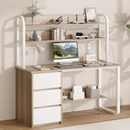 MaverickFurni 55 Inch Computer Desk with Hutch and 3 Drawers, Natural Oak - Image 3