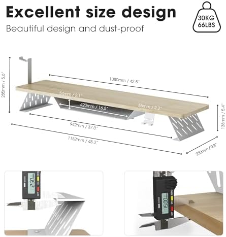 Fenge Dual Monitor Stand, Wooden Desk Shelf with Headphone & Phone Holder - Image 4