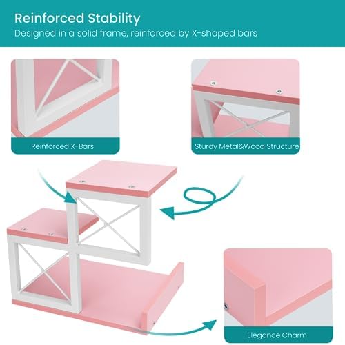 ELITEROO Desktop Shelf, Aesthetic Desk Organizer Table Top Mini Bookshelf, 3 Tier Wooden Desk Supplies Organizers and Storage Stand Cubicle Accessories for Women Office, Pink - Image 6