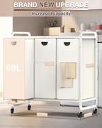 Laundry Hamper 3 Section,Laundry Basket with Wheels,3×15.8 Gal (60L) White - Image 6