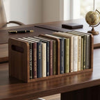 100% Solid Wood Adjustable Desktop Bookshelf With Movable Divider, Retro Tabletop Bookshelf With Convenient Handle Design for Living Room, Home, Office, Perfect for Magazines, Books, Files (Brown) - Image 4