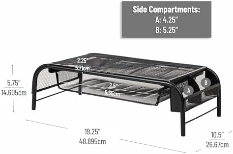 Mind Reader Monitor Stand, Ventilated Laptop Riser, Paper Tray, Office, Metal Mesh, Set of 2, Black - Image 3