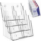Brochure Holder 8.5x11 Inch 4 Tier with Removable Divider for 4x9 inch Clear Acrylic Pamphlet Display Stand Holder Countertop Use or Wall Mount for Office, Lobby, Hotel, Trade Show, 1 Pack by HLF-ho