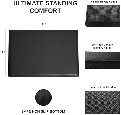 Rocelco 45" Height Adjustable Standing Desk Converter with Anti Fatigue Floor Mat and Slide Out Retractable Keyboard Tray - Sit Stand Up Triple Screen Tabletop Riser - Black (R ADRB-45-MAFM) - Image 5