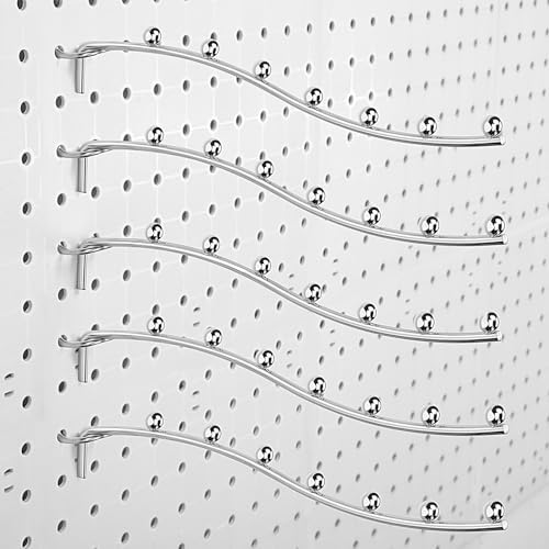 Yaocom 20 Pcs Peg Board Waterfall Hook Shelving Hooks Metal 7 Station Pegboard Display Wall Hangers Face Out Fit 1/4" for Garage Kitchen Store(Silver) by Yaocom