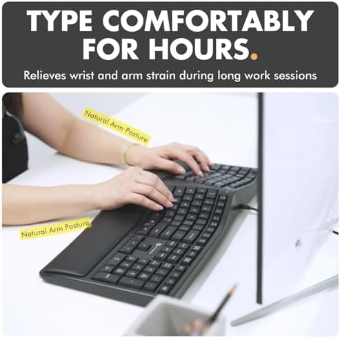 X9 Wired Ergonomic Keyboard with Cushioned Wrist Rest - Type Comfortably Longer - USB Wired Split Keyboard for Laptop, PC & Chrome Computer with 110 Ergo Keys & 5ft Cable - Image 2