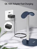 Miroddi Headphone Stand with Wireless Charger, Independent USB Charging Port, 5 in 1 Charging Station Headset Holder Rack for iWatch, iPhone, Samsung and Desk All Headphones, Dark Blue - Image 7