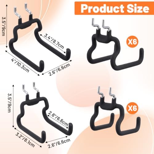 12 Pack Pegboard Hooks (6 S + 6 M), Heavy Duty Iron Utility Hooks Fit 1/4" Pegboards, Anti-Scratch Tool Organizer Hangers for Garage, Workbench, Craft Room, Kitchen - Black - Image 2