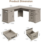 Jocoevol Farmhouse L Shaped Executive Desk with 4 Drawers and Charging Station, Wood Corner Home Office Computer Desk with File Cabinet Storage, Hidden Under Desk Storage Shelf, Headphone Hook - Grey - Image 2