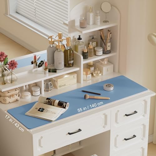 Aothia Leather Desk Pad Protector, Office Desk Mat, Large Mouse Pad, Laptop Desk Pad, Non-Slip PU Leather Desk Blotter, Waterproof Desk Writing Pad for Office and Home (Denim Blue, 55" x 17") - Image 3