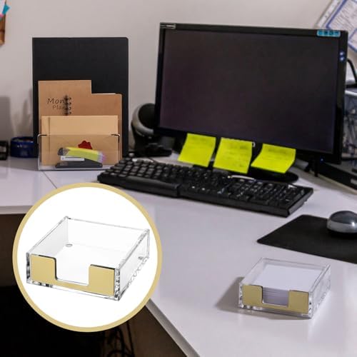 2 Pcs Acrylic Gold Office Desk Accessories Gold Sticky Note Holder - Image 6