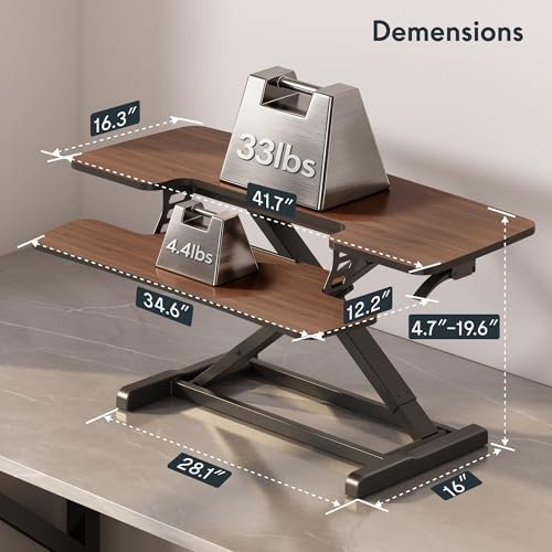 FLEXISPOT Standing Desk Converter 42" Premium Large Desk Riser for Triple Monitor, Spacious Desktop Sit Stand Workstation with Ergonomic Height Adjustment, Modern Stand Up Desk Riser, Walnut - Image 3