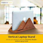 Dual Laptop Holder Vertical Stand 2 Slots Wooden - Light Brown (Oak Color) - Vertical Holder for Desk, MacBook Pro & Air, Desktop Organizer Made of Natural Wood, Adjustable Stand for Notebooks - Image 3