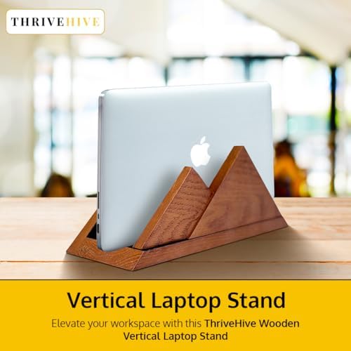 Dual Laptop Holder Vertical Stand 2 Slots Wooden - Light Brown (Oak Color) - Vertical Holder for Desk, MacBook Pro & Air, Desktop Organizer Made of Natural Wood, Adjustable Stand for Notebooks - Image 3
