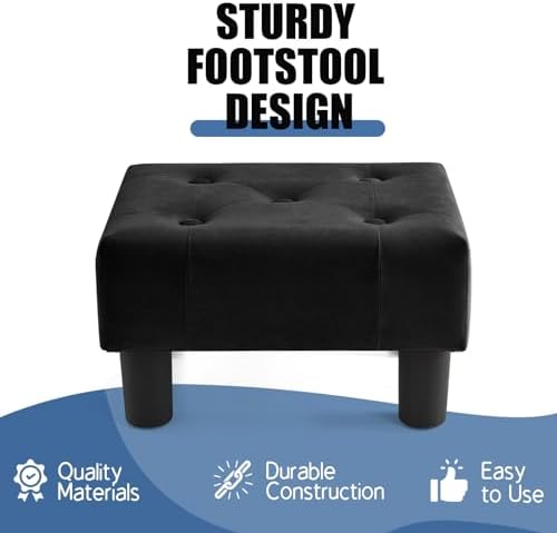 BRIAN & DANY Small Foot Stool, Velvet Foot Stools with Legs, Stable Small Footstool for Living Room, Ink Black - Image 4