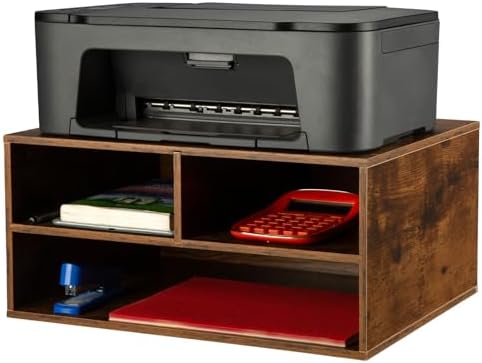 EMERIT Printer Stand Shelf with Storage Wood Desk Paper Organizer for Home/Office, Printer Riser, 2 Tier by eMeritDirect