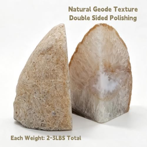 Natural Agate Geode Bookends Pair - 2-3 lbs Heavy Duty Small Crystal Bookends for Shelves | Non-Slip Decorative Book Ends for Heavy Books | Home Office Decor - Image 2