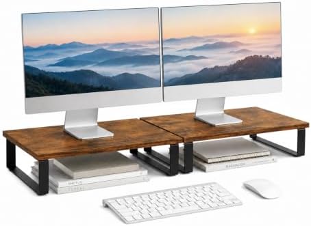 XINYAO 2 Pack Monitor Riser for Desk, Wood and Steel, 16*12*3 inch, Brown by XINYAODirect